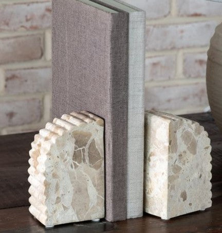 Set of 2 Marble Scallop Bookends