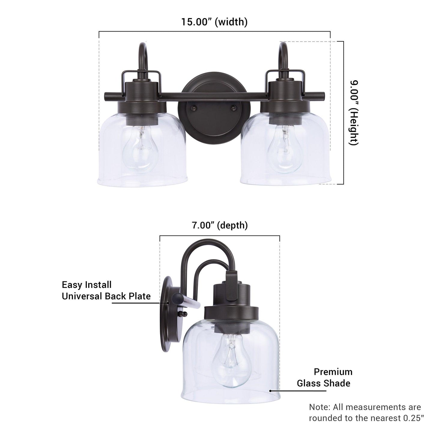 Brighton 2-Light Dark Bronze Dimmable Bathroom Vanity Light