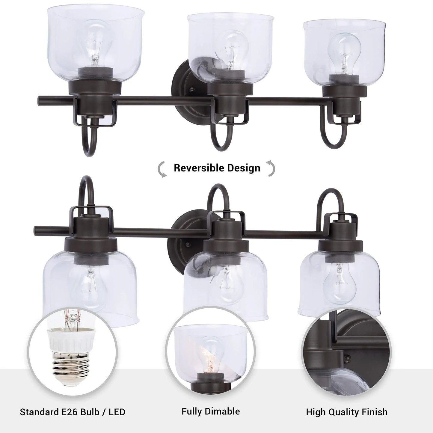 Brighton 3-Light Dark Bronze Dimmable Bathroom Vanity Light
