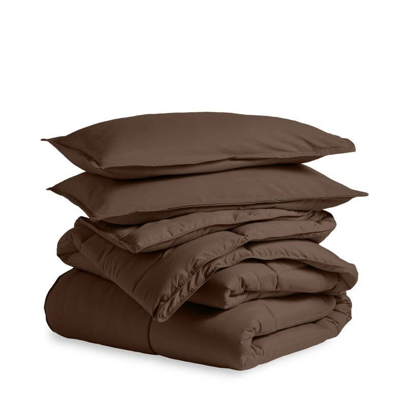 Full size 3-Piece Down Alternative Microfiber Comforter Set in Chocolate Brown