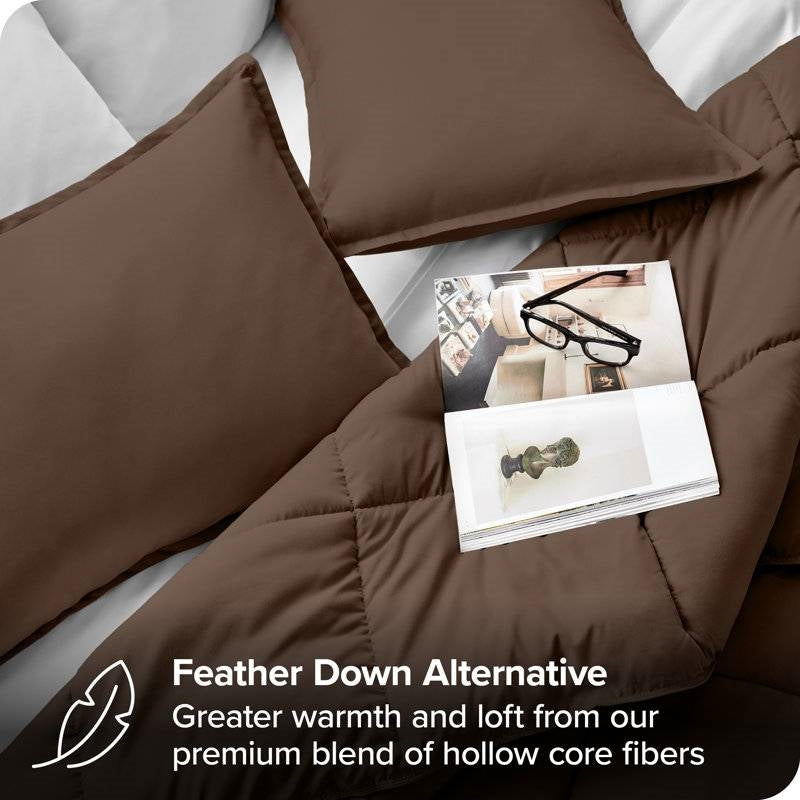 Twin size Down Alternative Comforter Set in Chocolate Brown Color