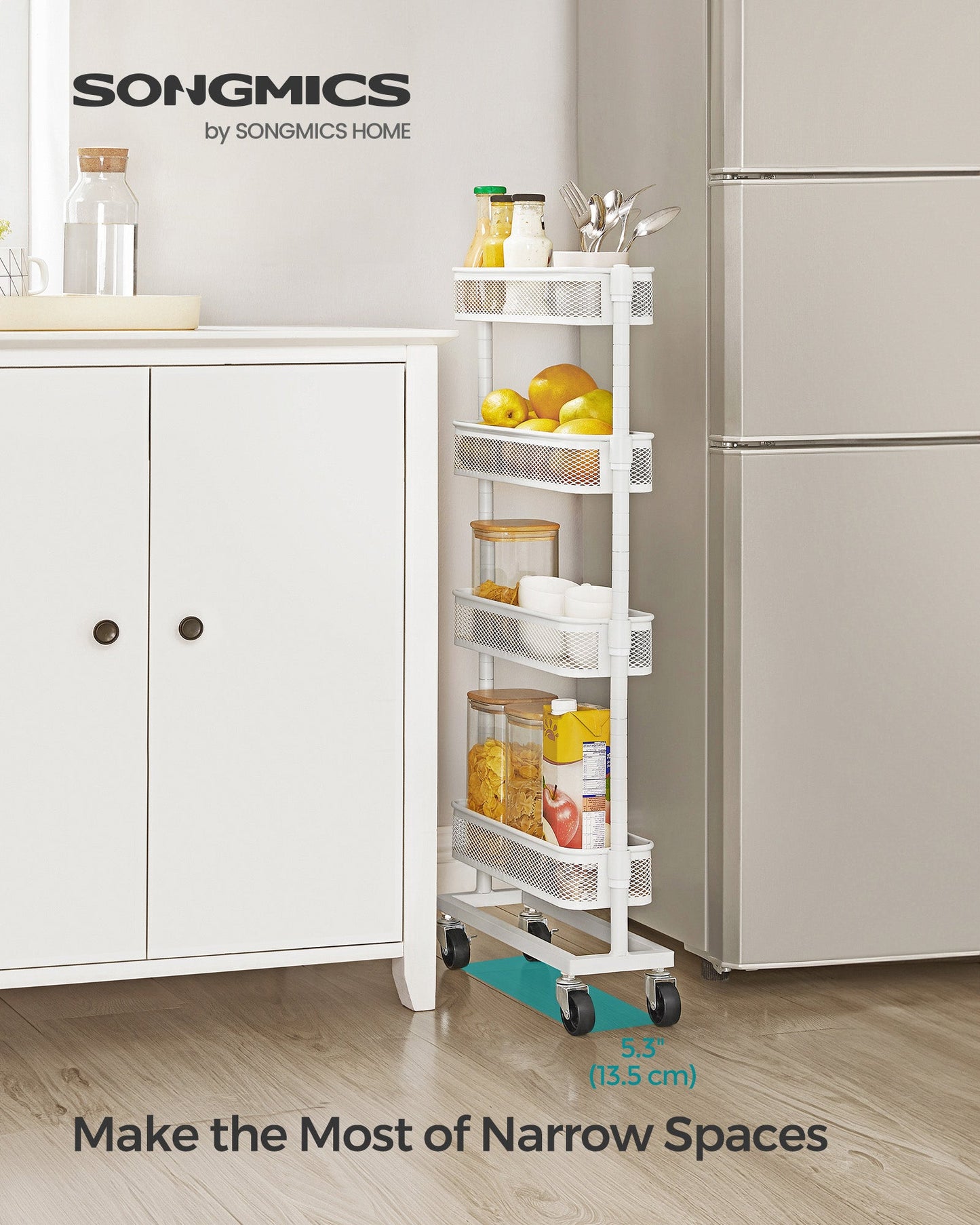 4-Tier Metal Slim Storage Cart with Wheels