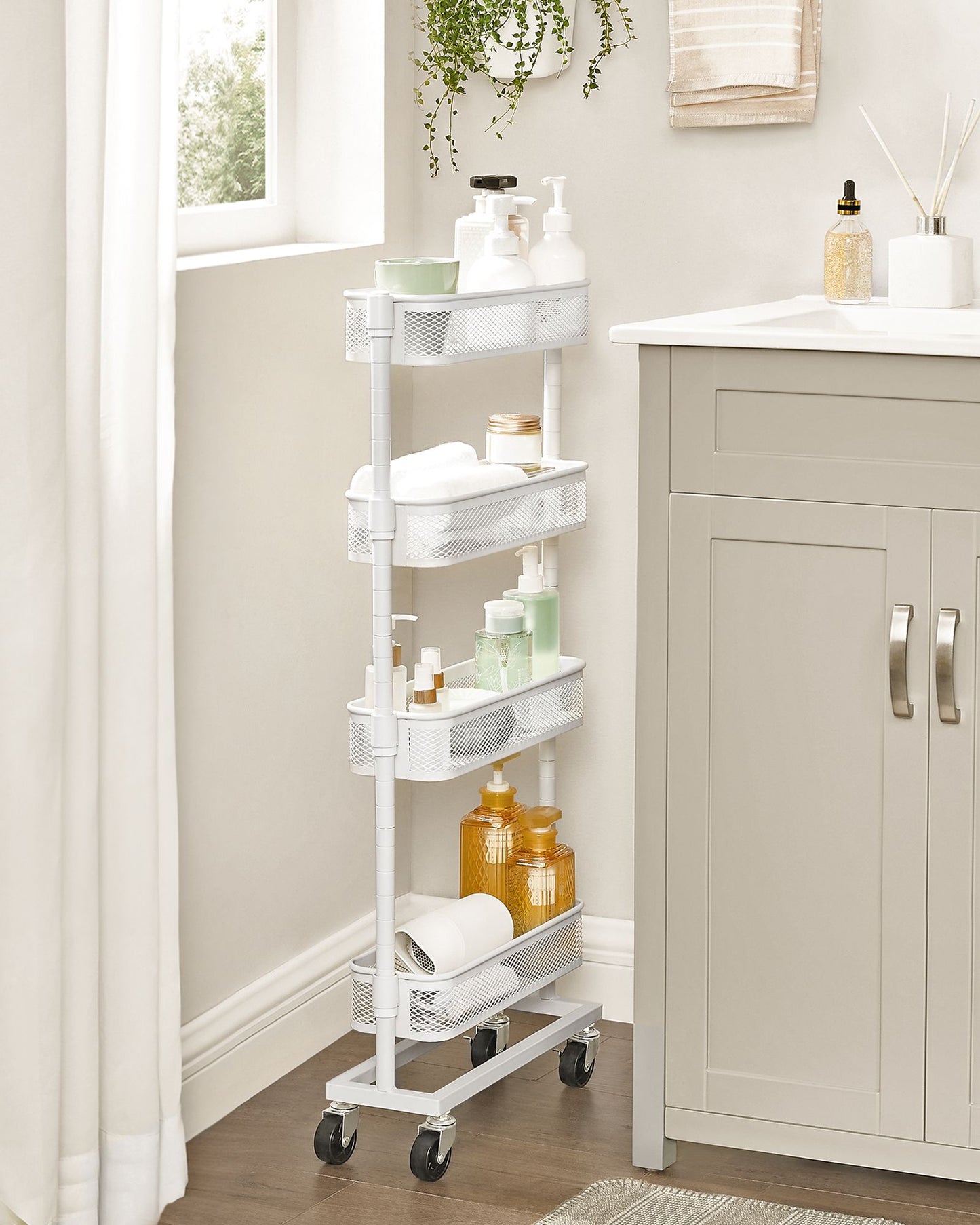 4-Tier Metal Slim Storage Cart with Wheels