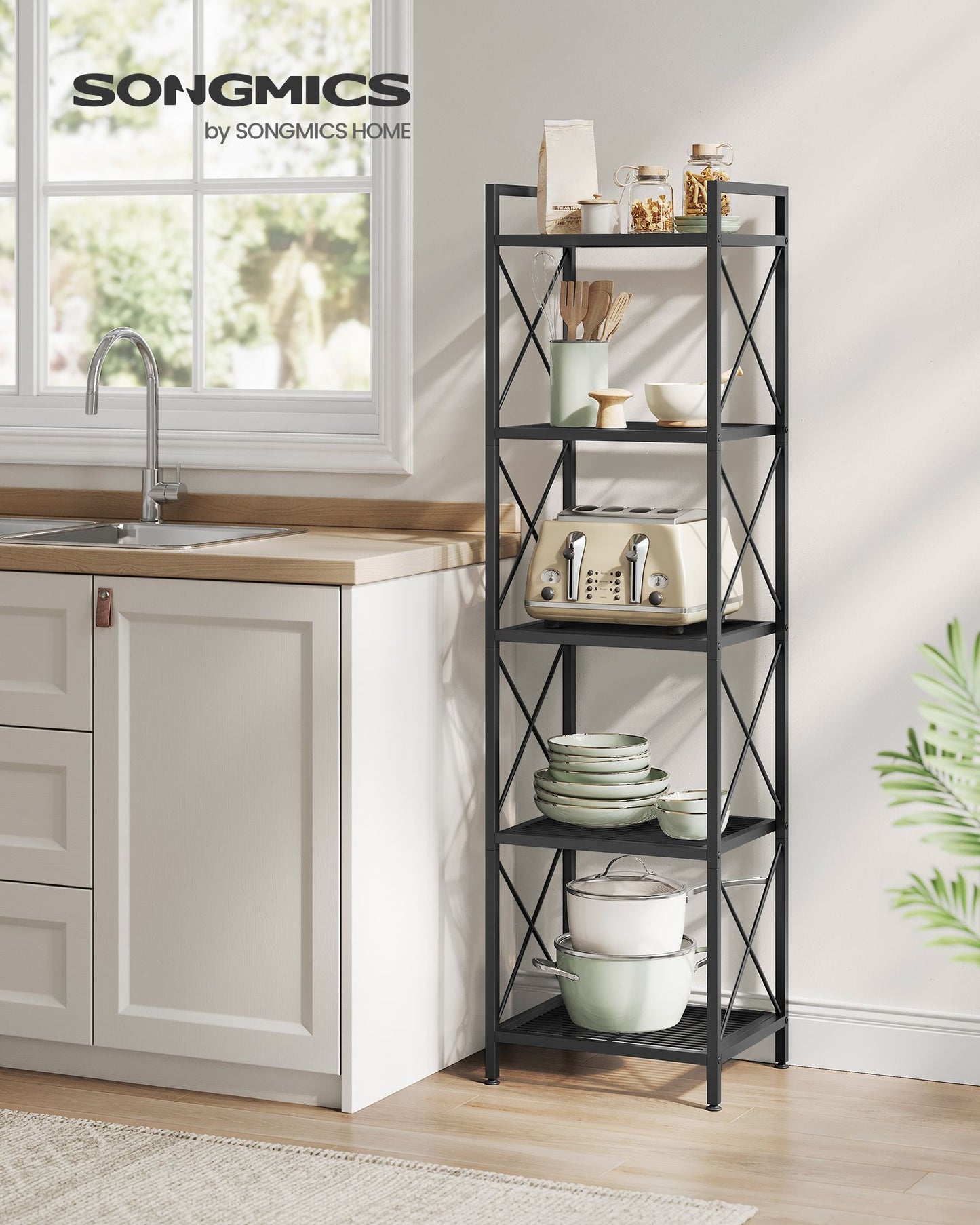 5-Tier Metal Storage Rack with X Side Frames