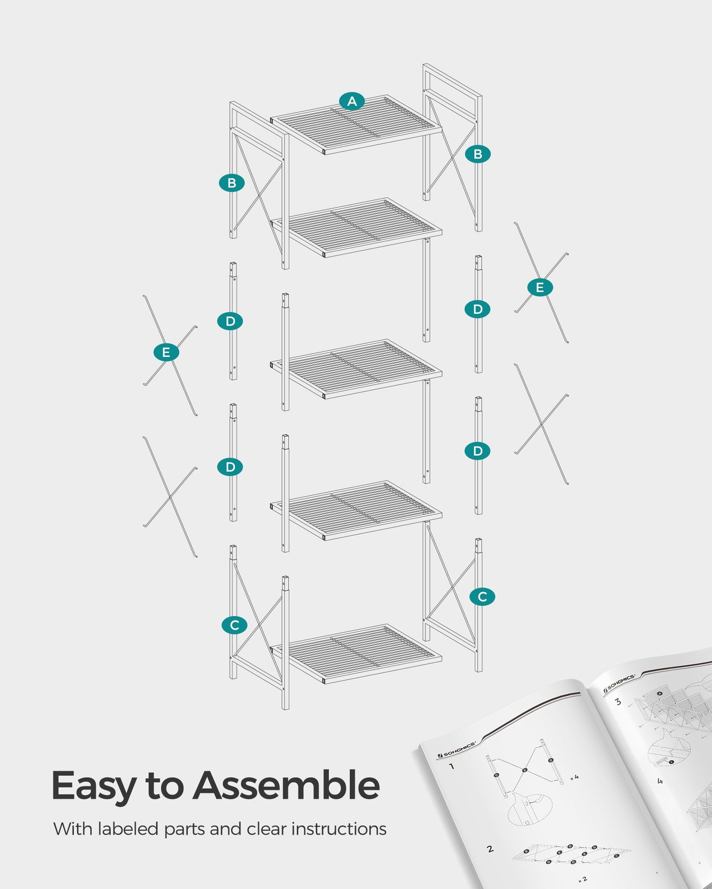 5-Tier Metal Storage Rack with X Side Frames