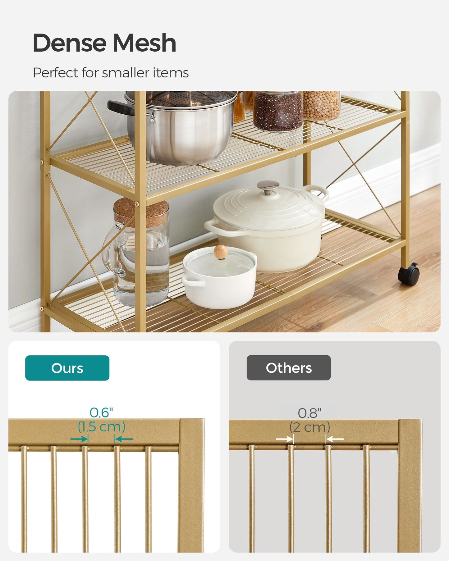 3-Tier Metal Storage Rack with Wheels, Mesh Shelving Unit with X Side Frames, 31.5-Inch Width