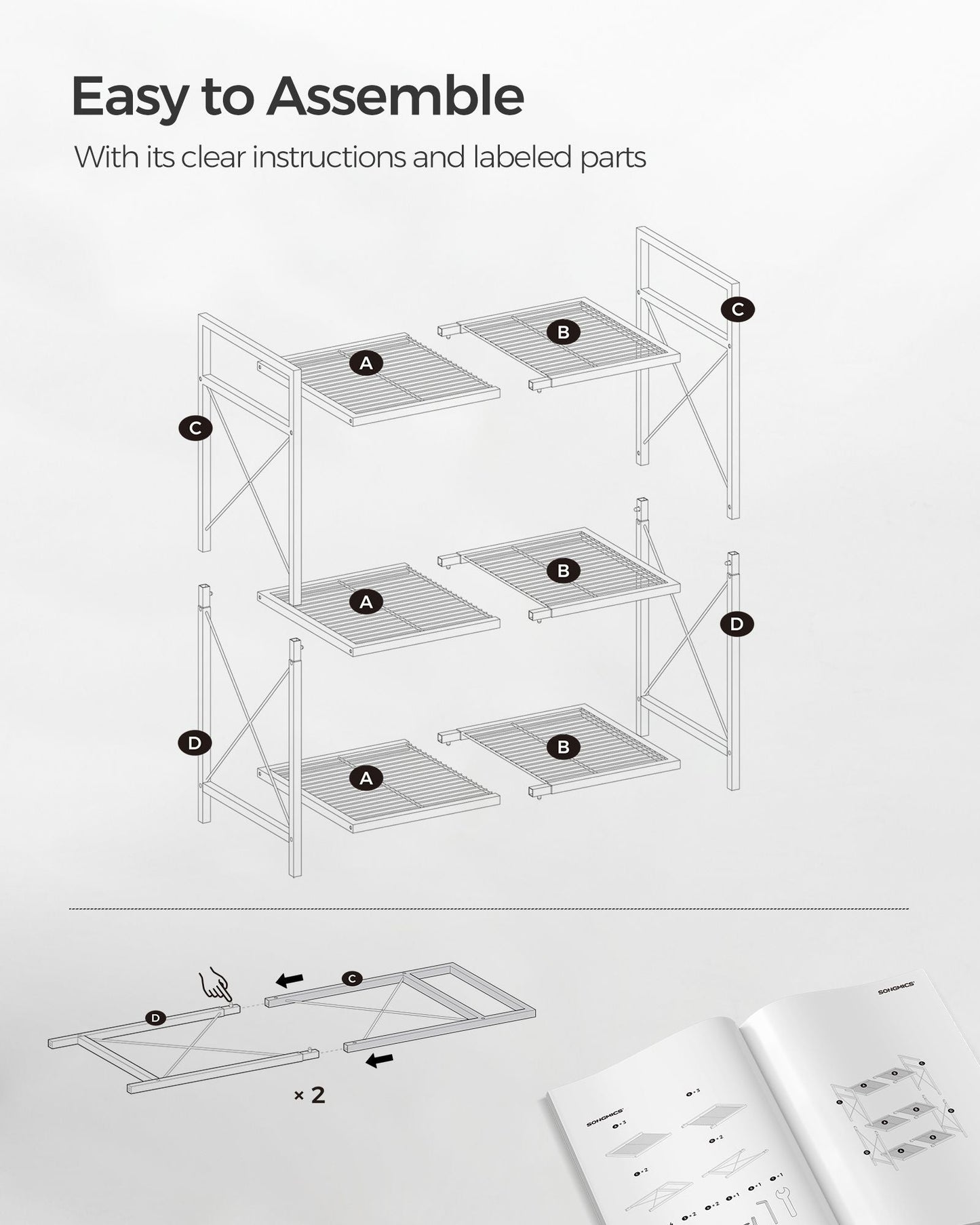 3-Tier Metal Storage Rack with Wheels, Mesh Shelving Unit with X Side Frames, 31.5-Inch Width