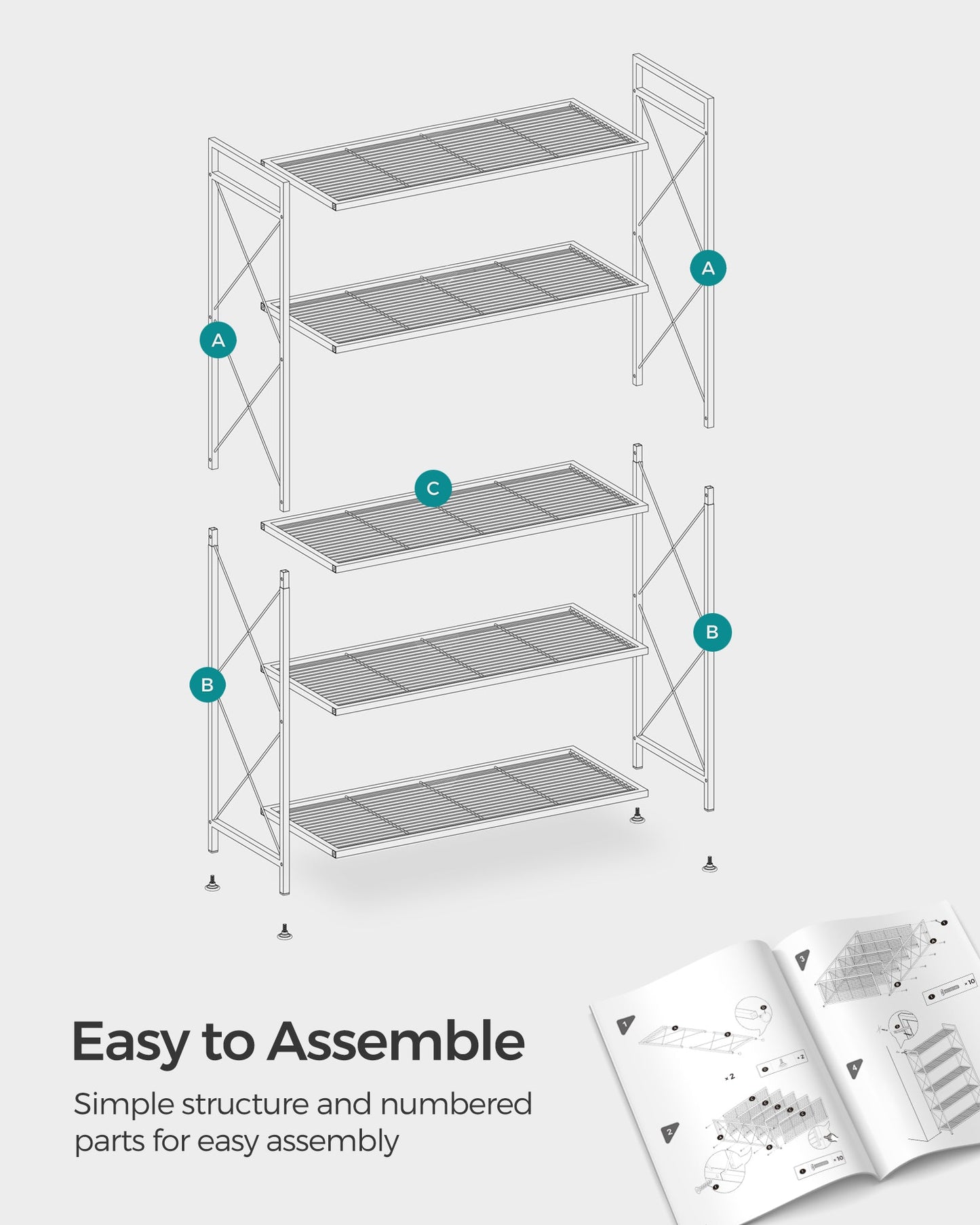 5-Tier Metal Storage Rack with X Side Frames