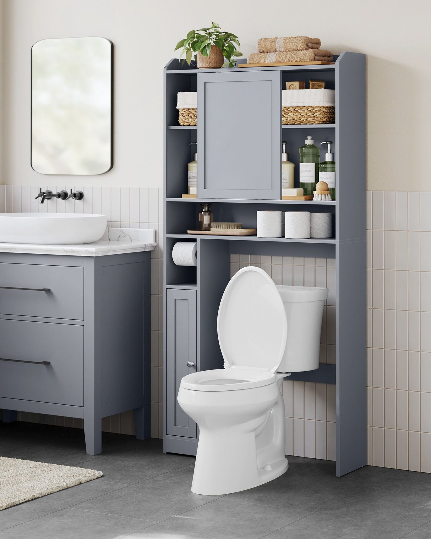 Over the Toilet Storage Shelf with Sliding Door