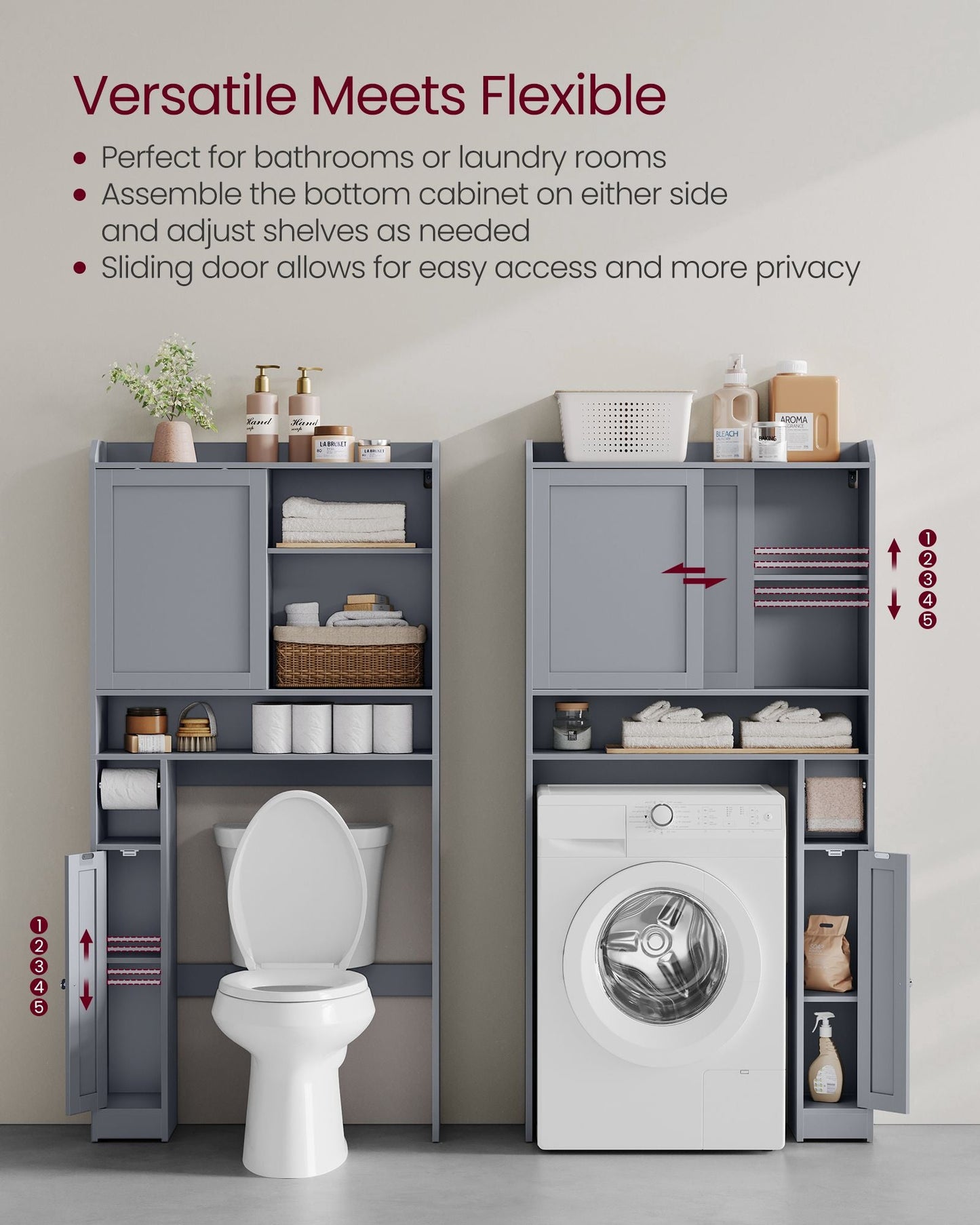 Over the Toilet Storage Shelf with Sliding Door