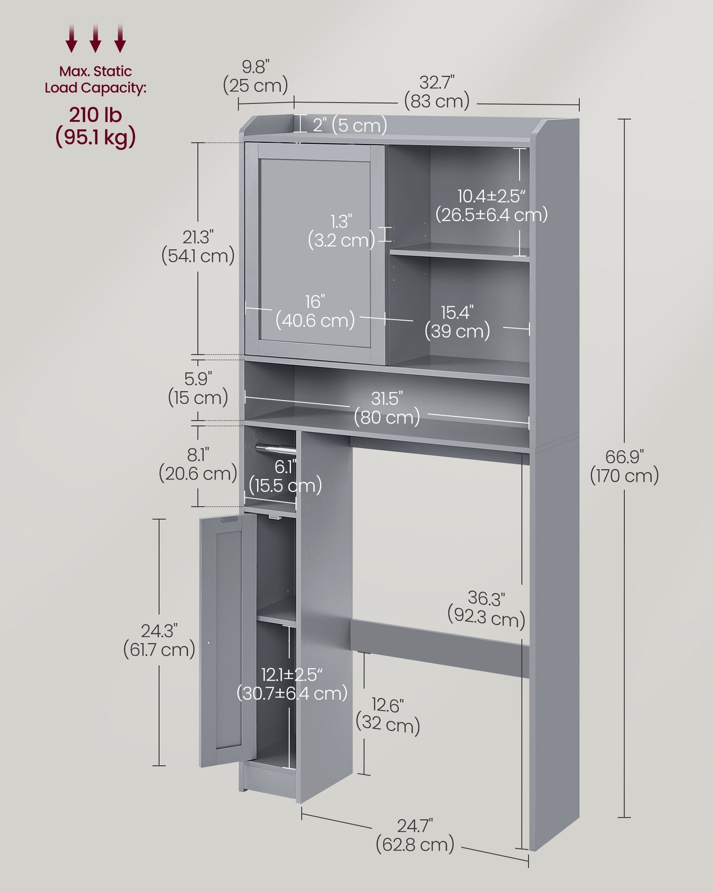 Over the Toilet Storage Shelf with Sliding Door