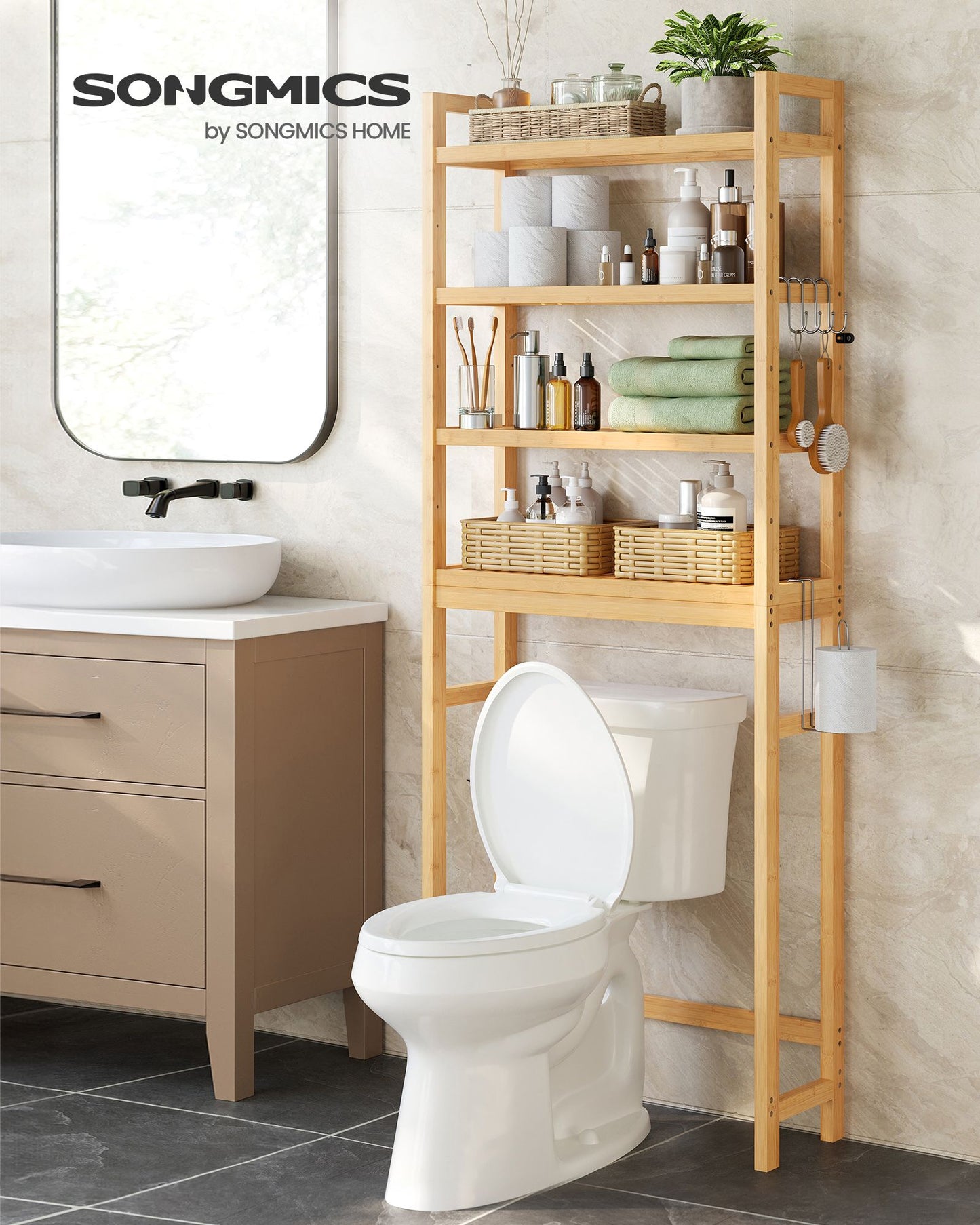 4-Tier Over-the-Toilet Storage Shelf Natural Beige