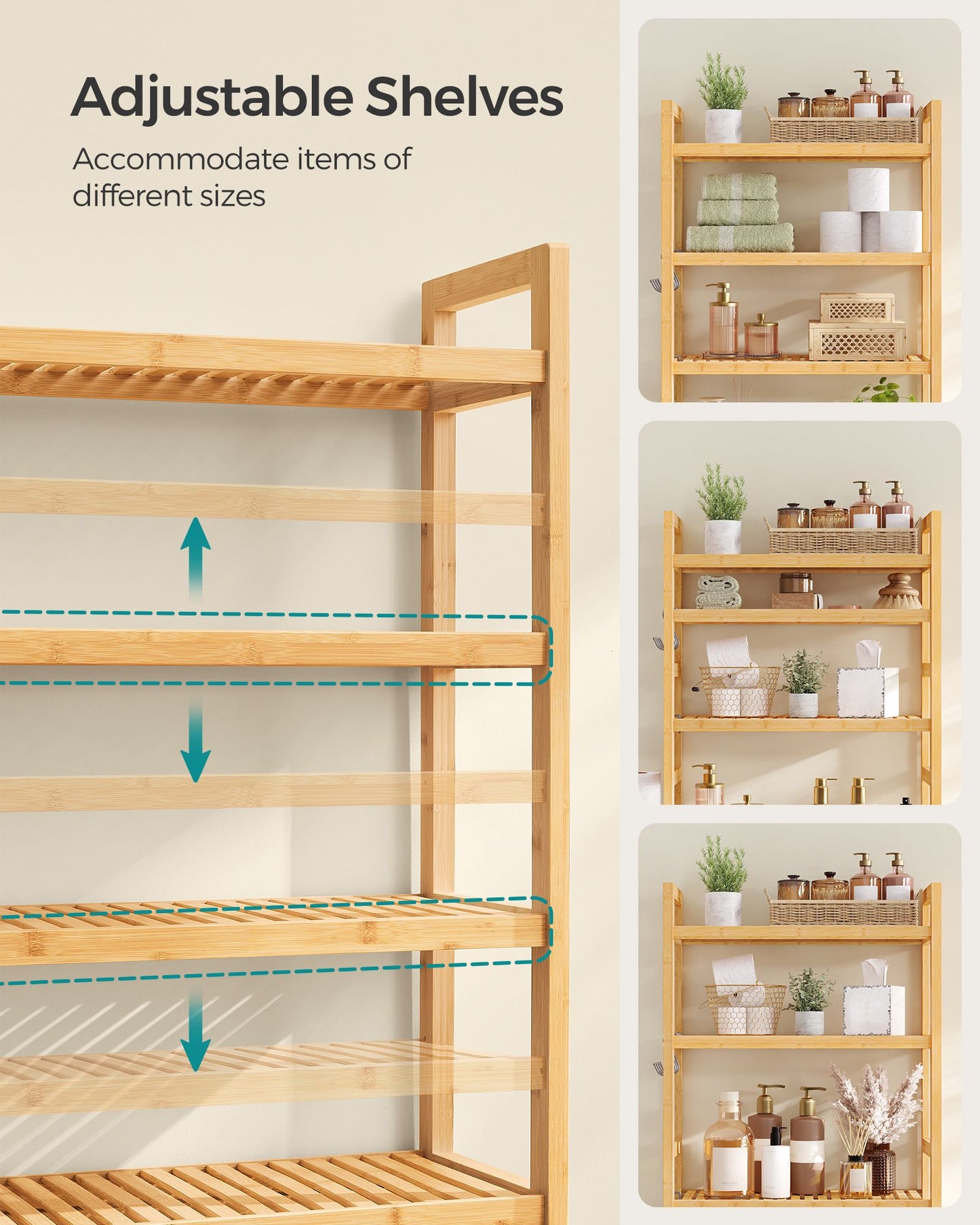 4-Tier Over-the-Toilet Storage Shelf Natural Beige