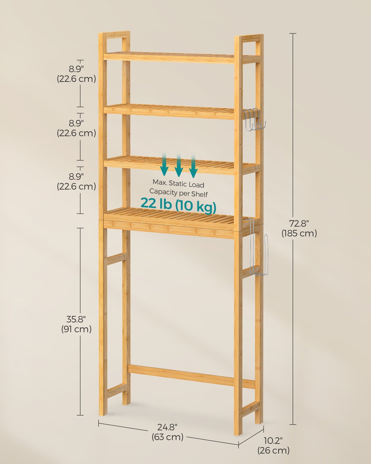4-Tier Over-the-Toilet Storage Shelf Natural Beige
