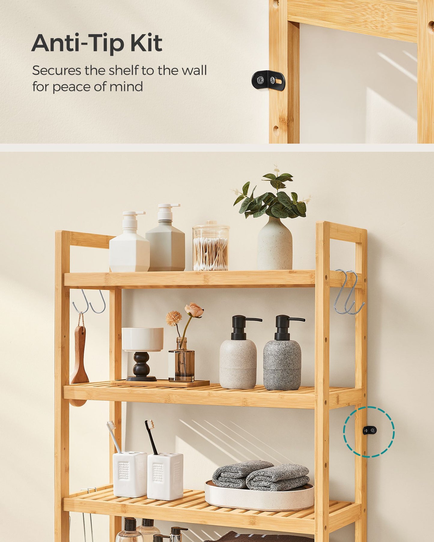 4-Tier Over-the-Toilet Storage Shelf Natural Beige