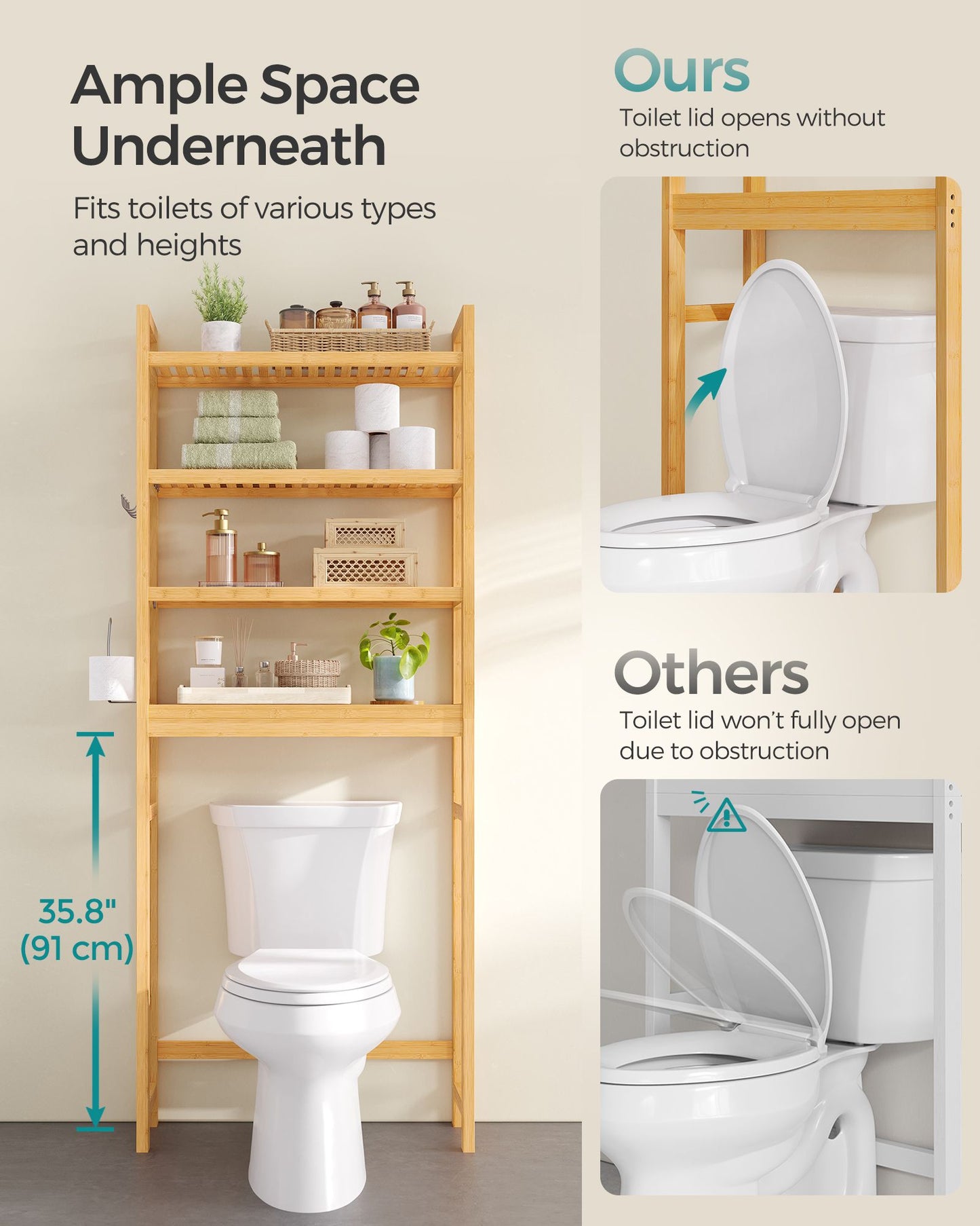4-Tier Over-the-Toilet Storage Shelf Natural Beige