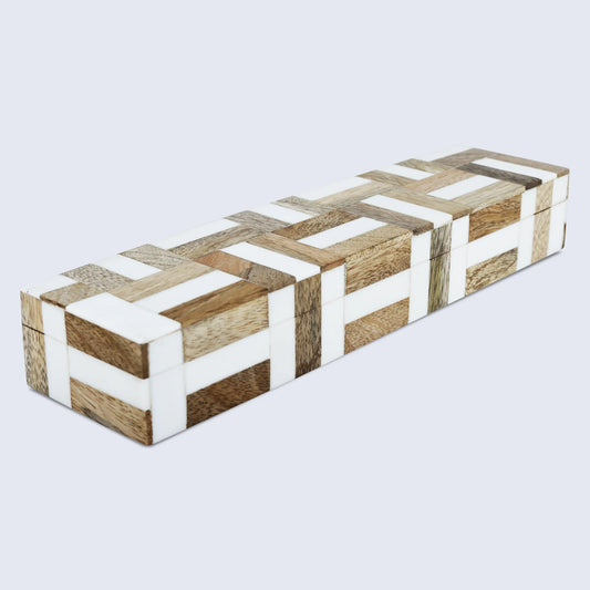 Decorative Box Marquet Chase Collection Wood & Resin Inlay Brown White in 8 Sizes