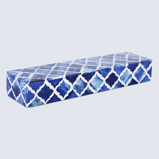 Moroccan Pattern Decorative Storage Box, Bone & Resin Inlay in 7 Sizes, Blue & White
