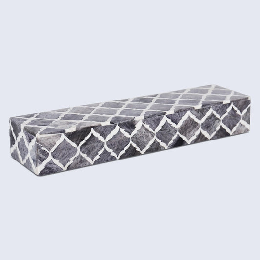 Moroccan Pattern Decorative Storage Box, Bone & Resin Inlay in 7 Sizes, Grey & White