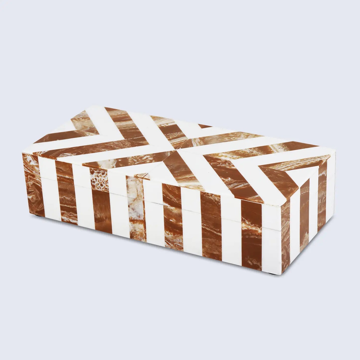 Chevron Pattern Decorative Storage Box, Bone Inlay in 6 Sizes, Brown & White