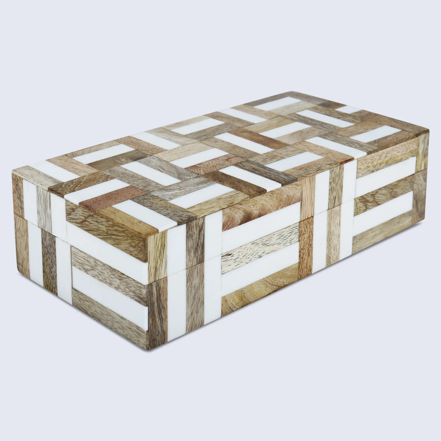 Decorative Box Marquet Chase Collection Wood & Resin Inlay Brown White in 8 Sizes