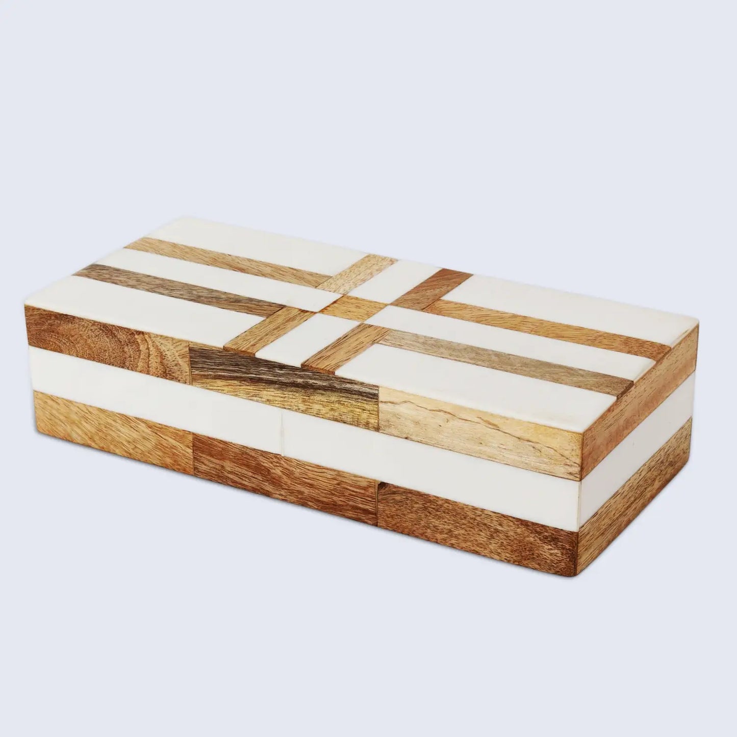Patisserie Delight Pattern Decorative Storage Box, Resin & Wood Inlay in 7 Sizes, Brown-White
