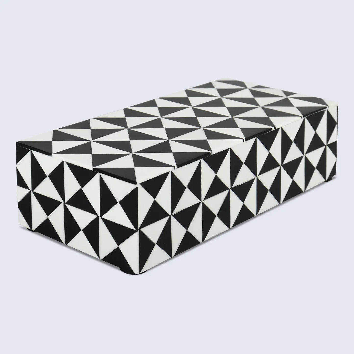 Triangle Pattern Decorative Storage Box, Resin Inlay in 7 Sizes, Black & White