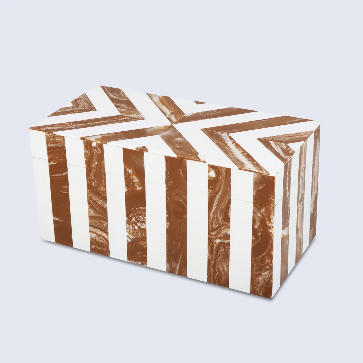 Chevron Pattern Decorative Storage Box, Bone Inlay in 6 Sizes, Brown & White