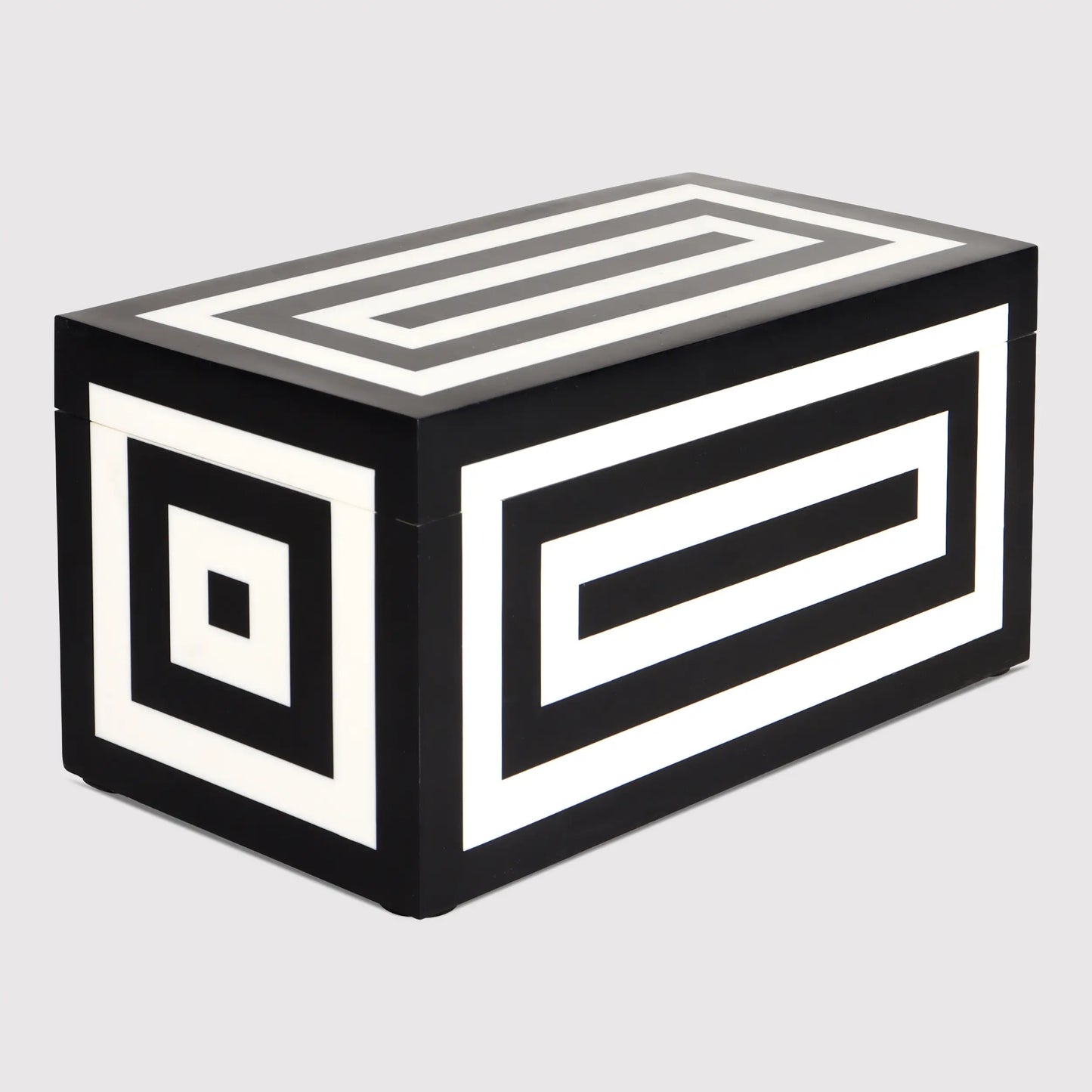 Medley Concentrics Pattern Decorative Storage Box, Resin Inlay in 8 Sizes, Black & White