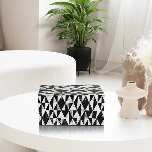 Medley Harlequin Pattern Decorative Storage Box, Resin Inlay in 7 Sizes, Black & White