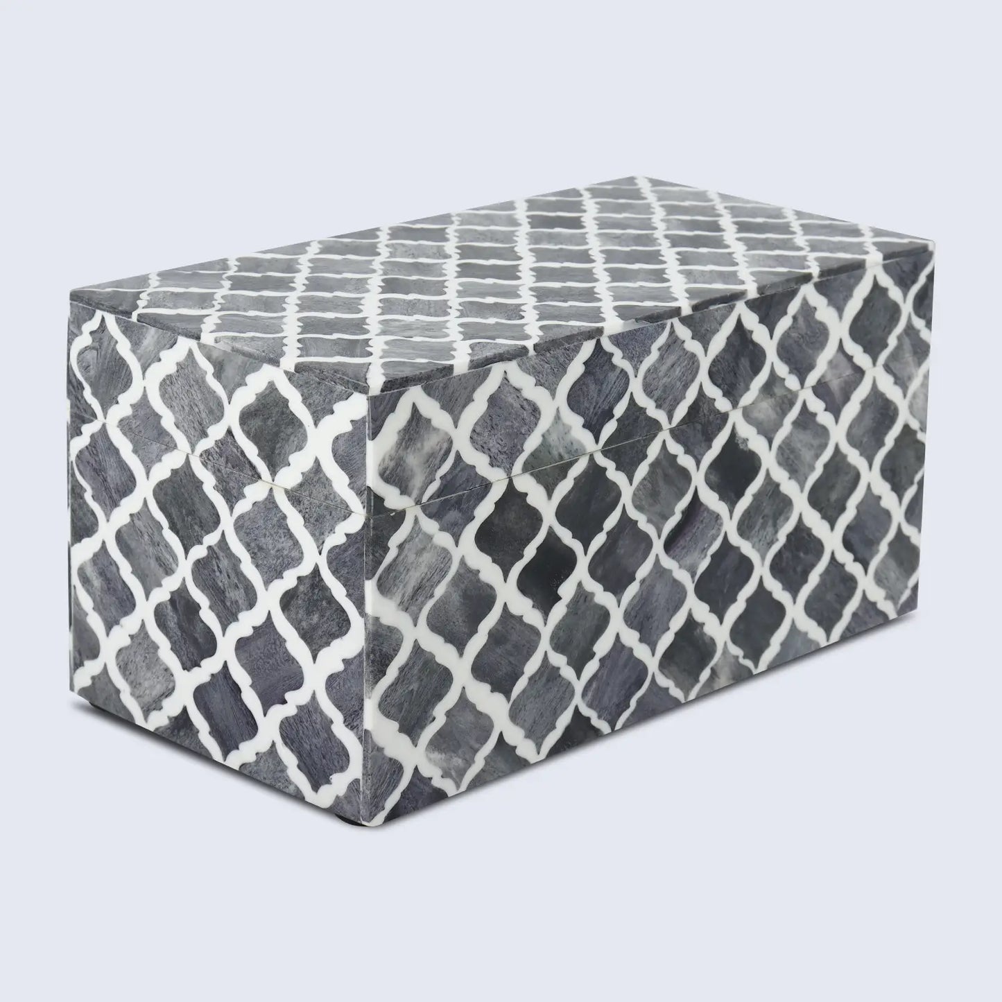 Moroccan Pattern Decorative Storage Box, Bone & Resin Inlay in 7 Sizes, Grey & White