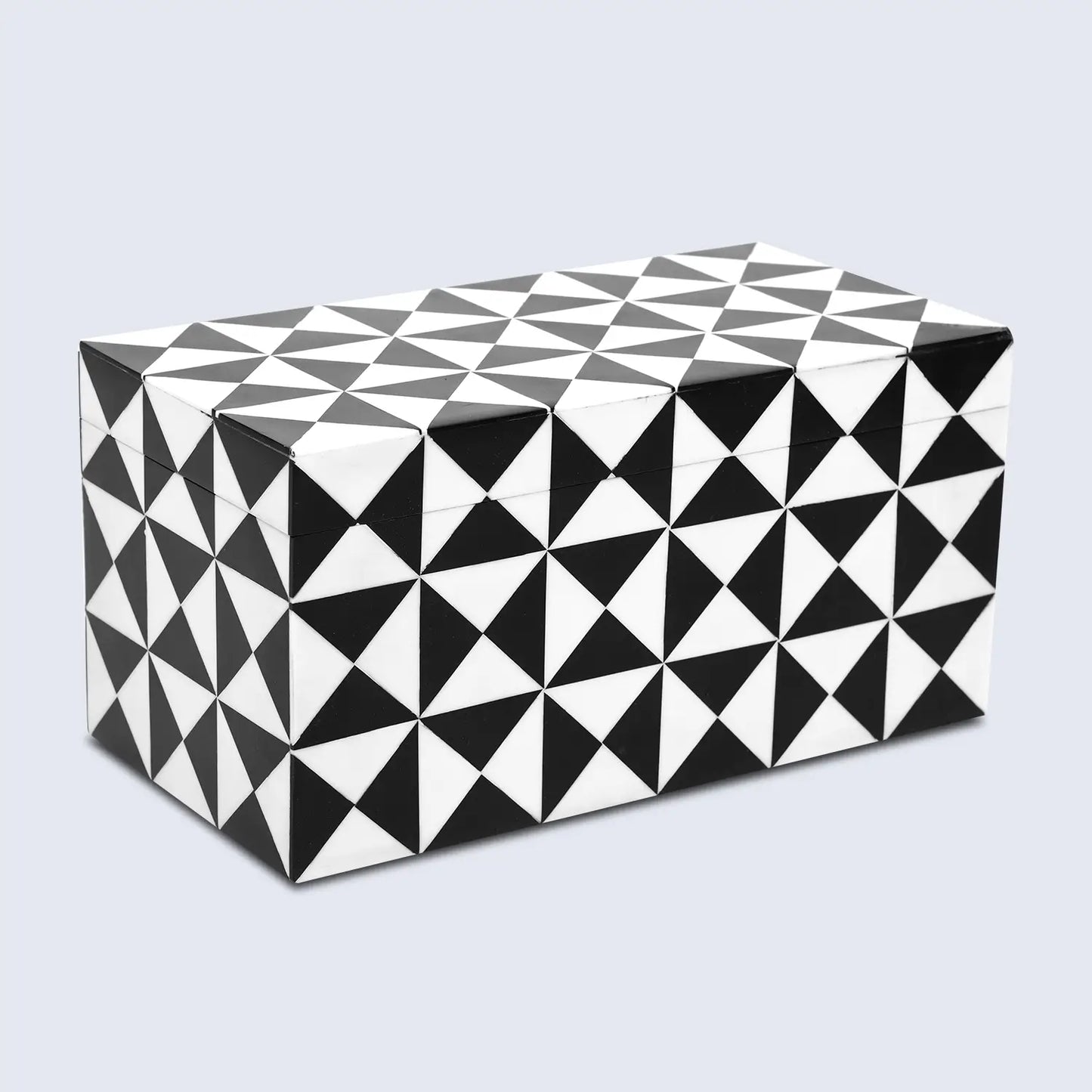 Triangle Pattern Decorative Storage Box, Resin Inlay in 7 Sizes, Black & White