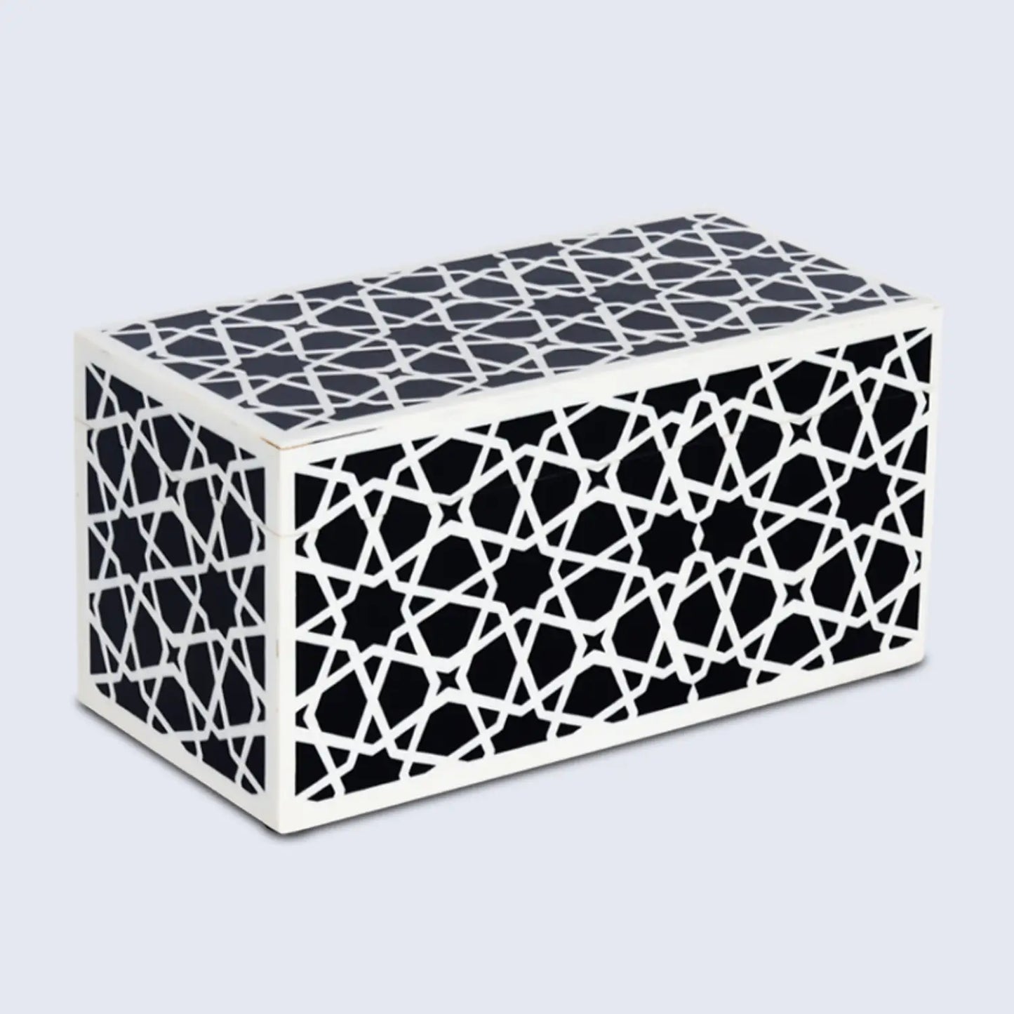 Zellij Pattern Decorative Storage Box, Resin Inlay in 7 Sizes, Black & White