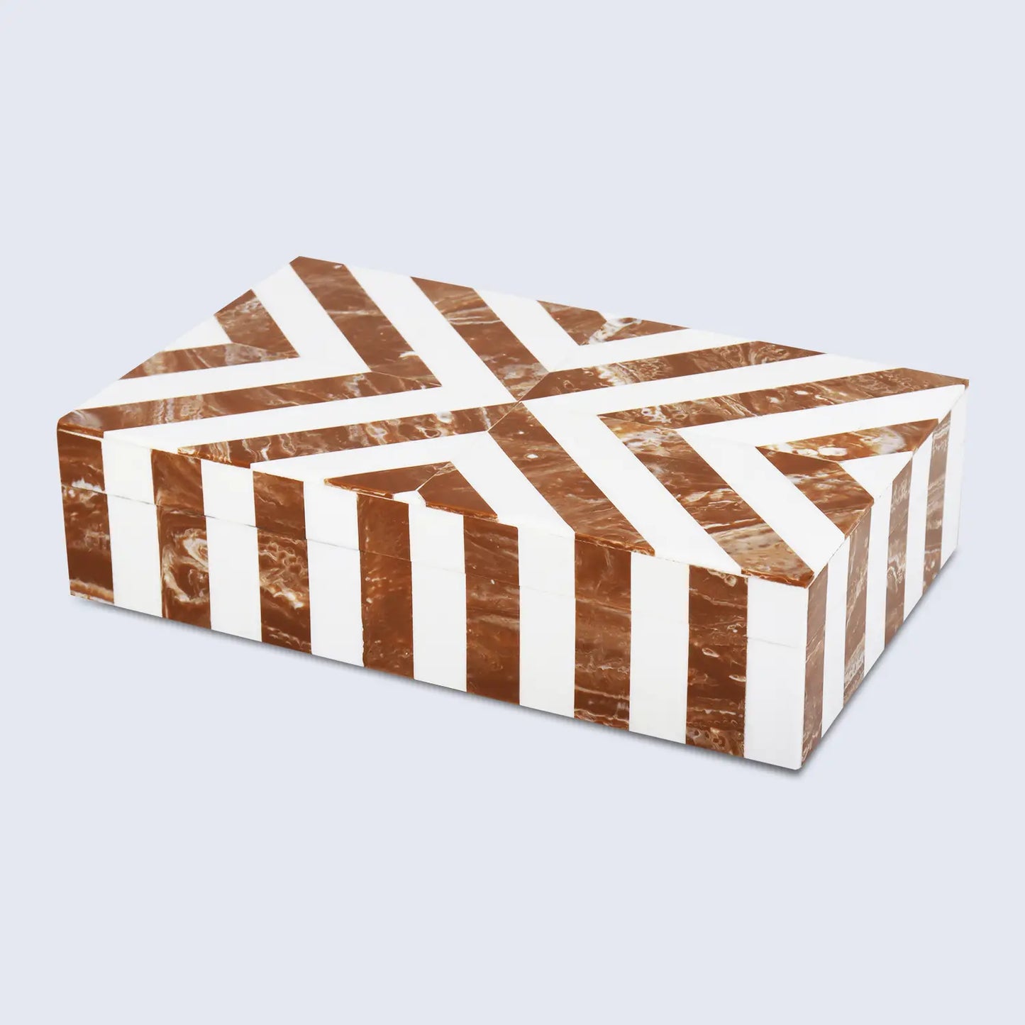 Chevron Pattern Decorative Storage Box, Bone Inlay in 6 Sizes, Brown & White