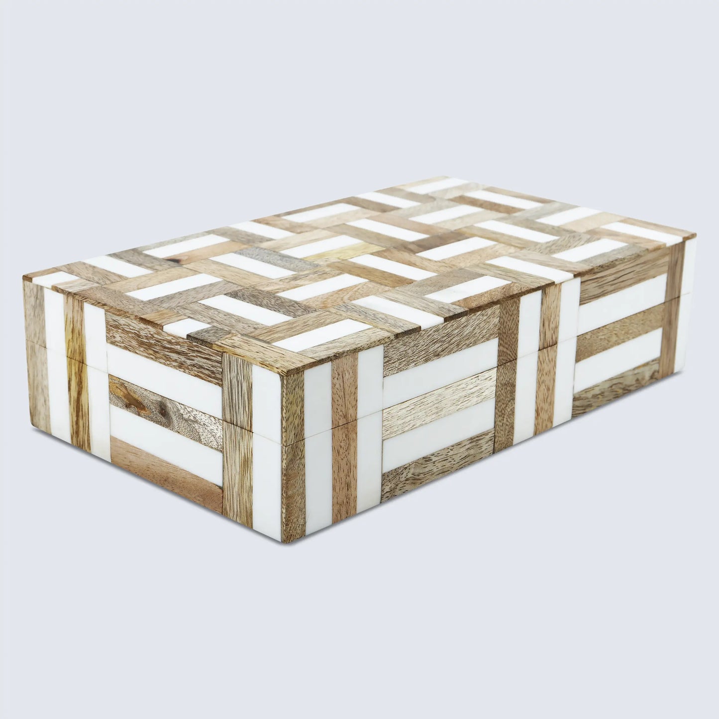 Decorative Box Marquet Chase Collection Wood & Resin Inlay Brown White in 8 Sizes