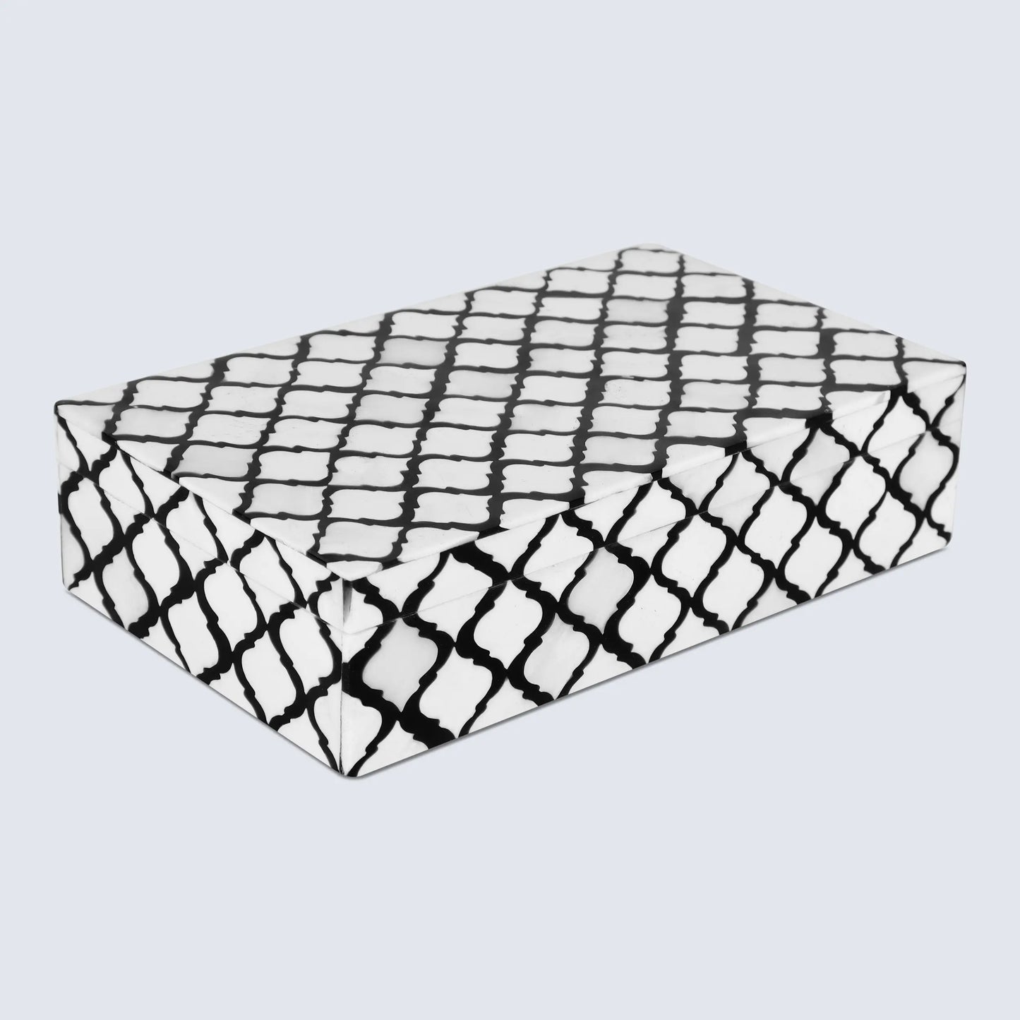 Moroccan Pattern Decorative Storage Box, Bone & Resin Inlay in 9 Sizes, Black & White