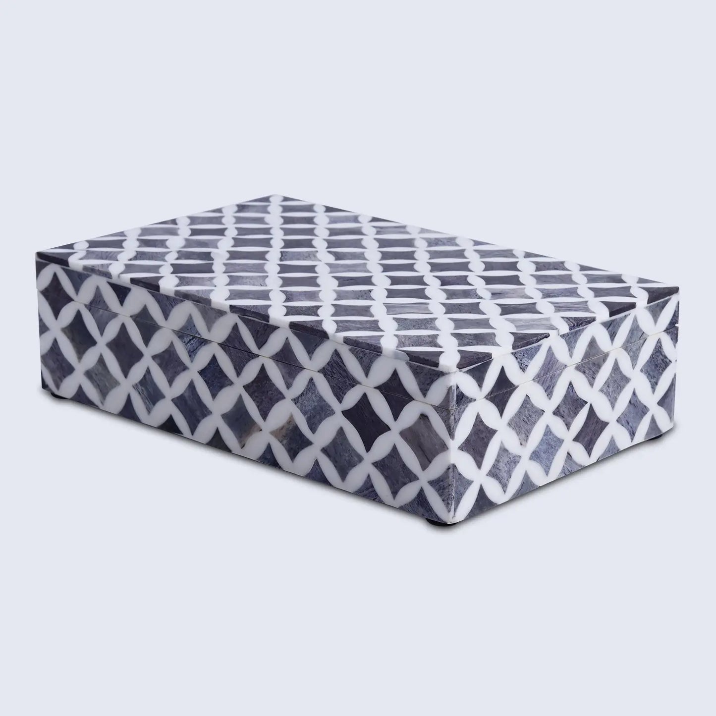 Star Pattern Decorative Storage Box, Bone & Resin Inlay in 7 Sizes, Grey