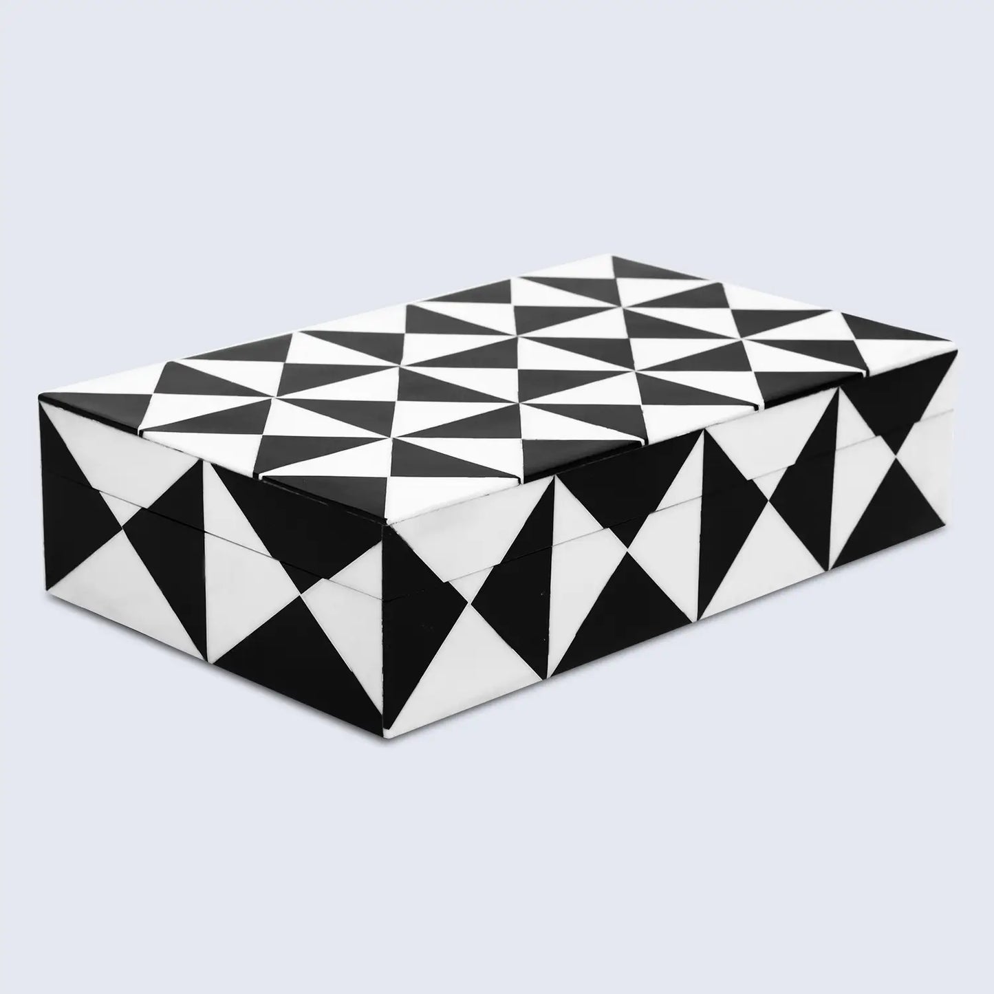 Triangle Pattern Decorative Storage Box, Resin Inlay in 7 Sizes, Black & White
