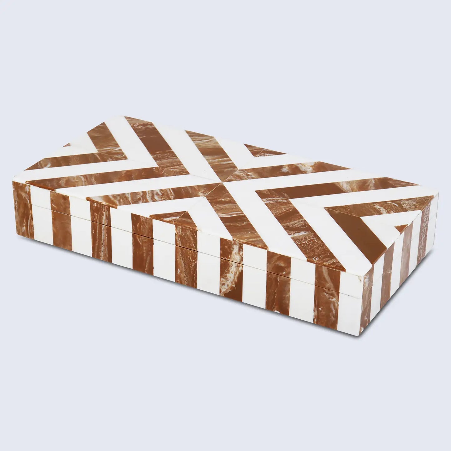 Chevron Pattern Decorative Storage Box, Bone Inlay in 6 Sizes, Brown & White