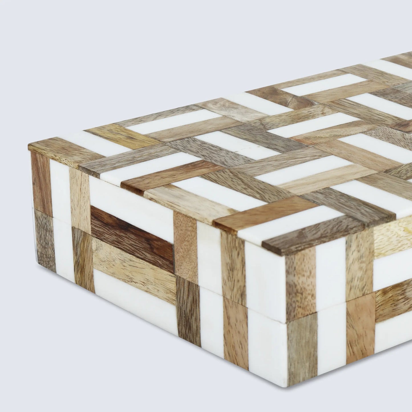 Decorative Box Marquet Chase Collection Wood & Resin Inlay Brown White in 8 Sizes