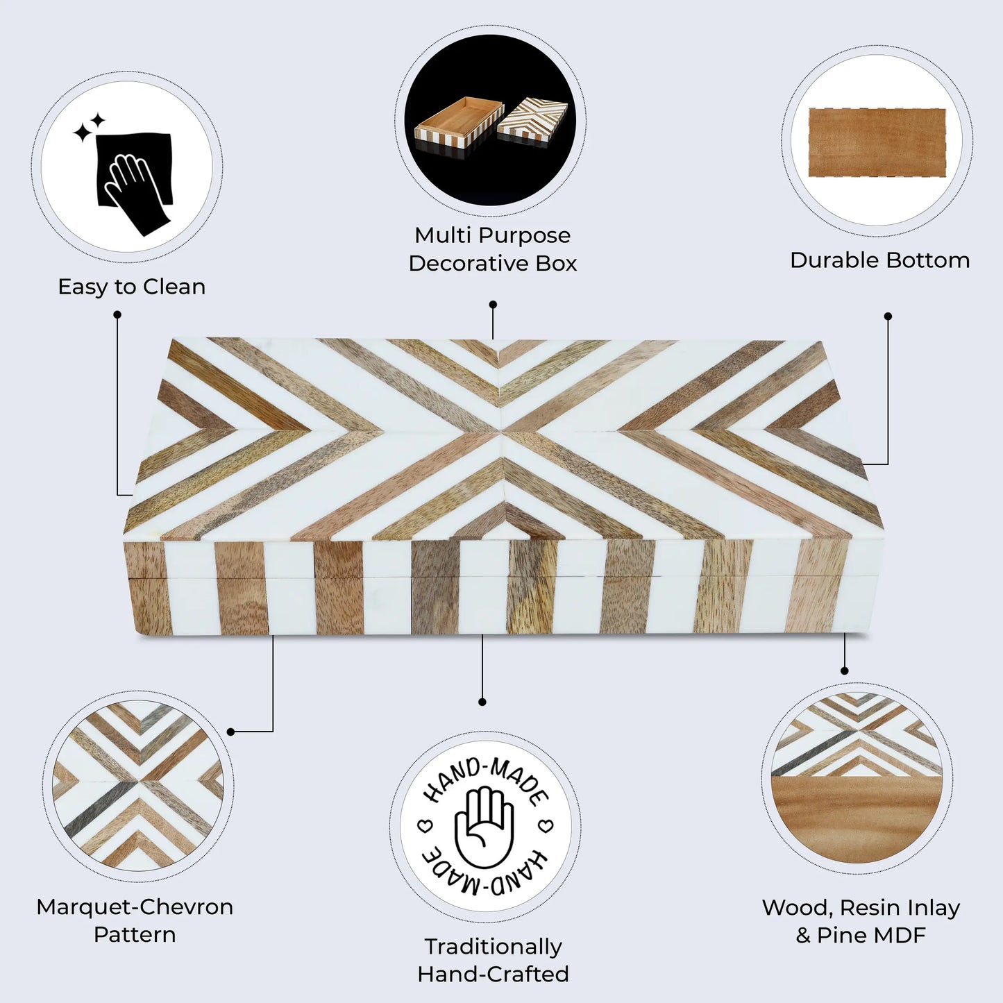 marquet chevron resin wood inlay decorative storage box 8 size