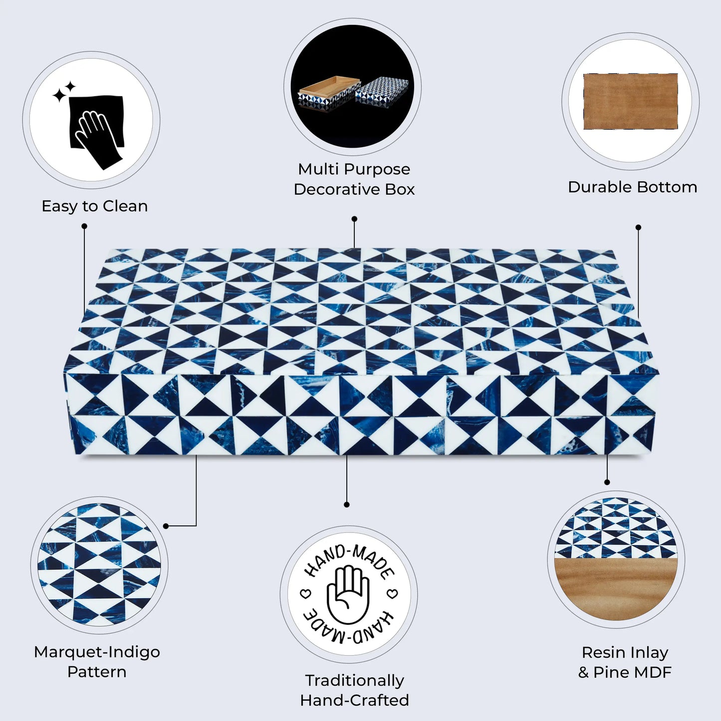 marquet indigo pattern resin inlay decorative storage box