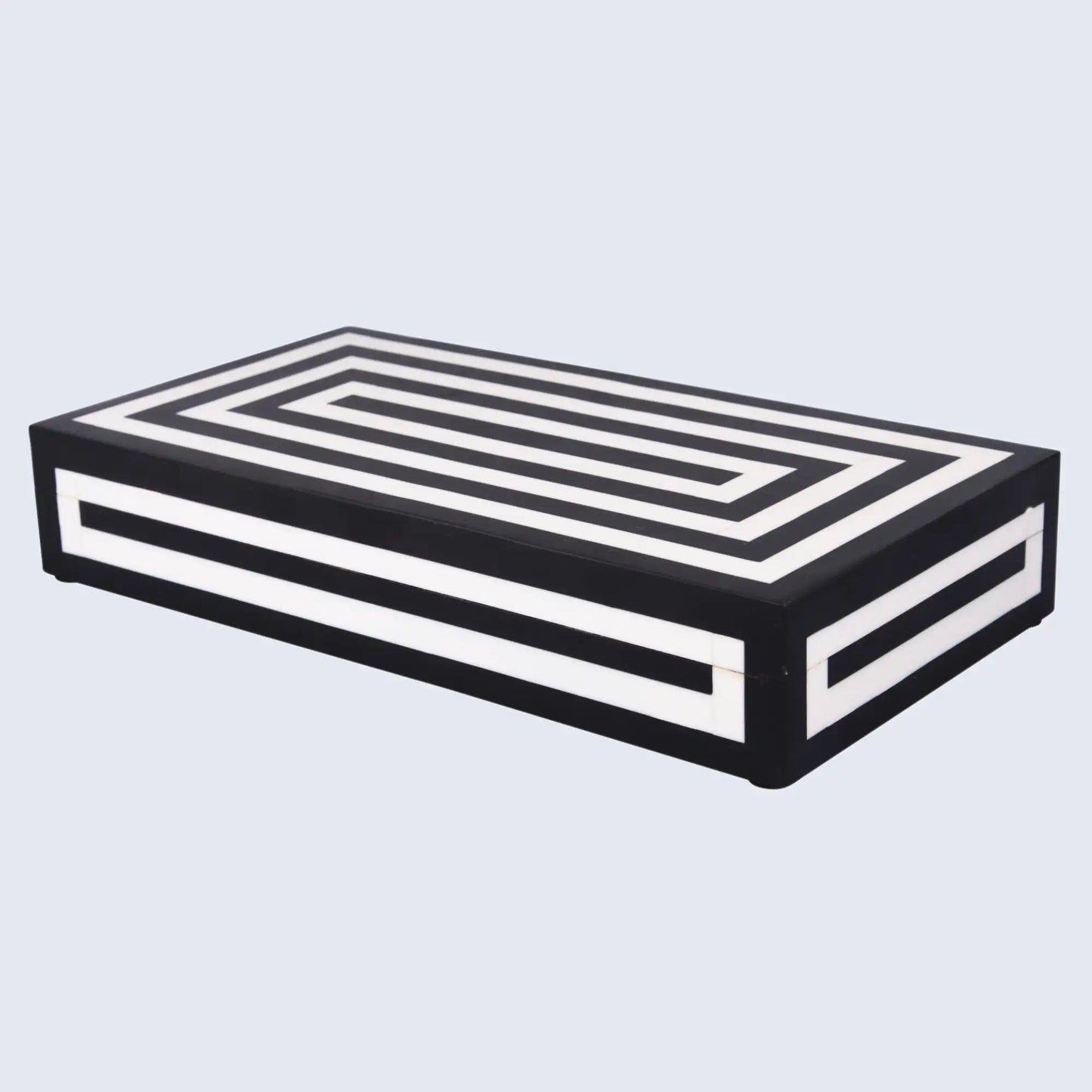 Medley Concentrics Pattern Decorative Storage Box, Resin Inlay in 8 Sizes, Black & White