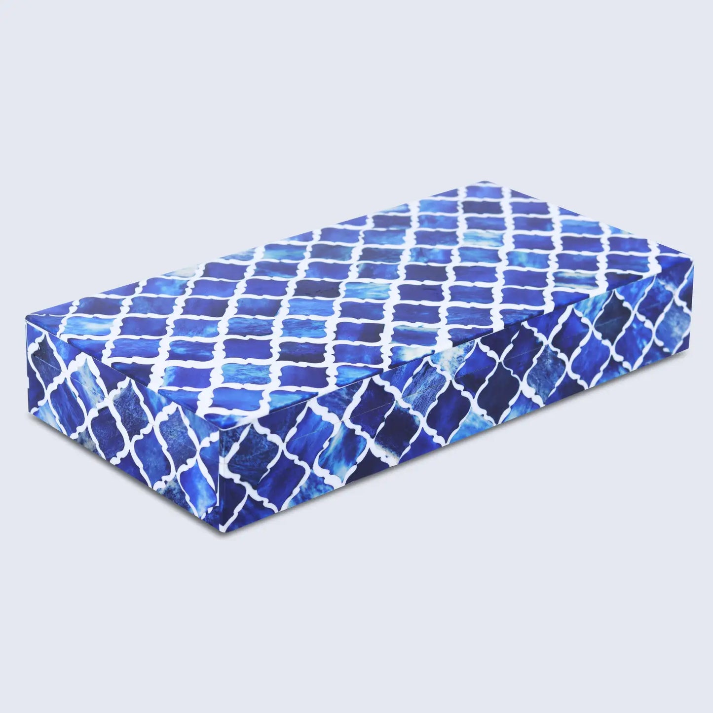 Moroccan Pattern Decorative Storage Box, Bone & Resin Inlay in 7 Sizes, Blue & White