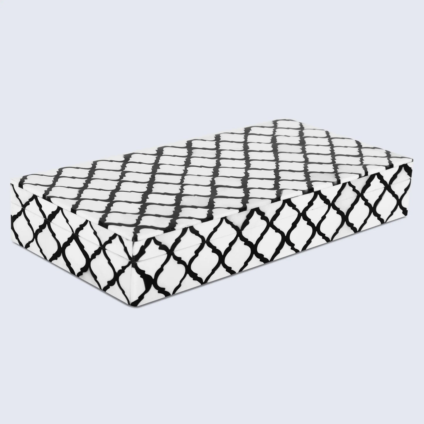 Moroccan Pattern Decorative Storage Box, Bone & Resin Inlay in 9 Sizes, Black & White