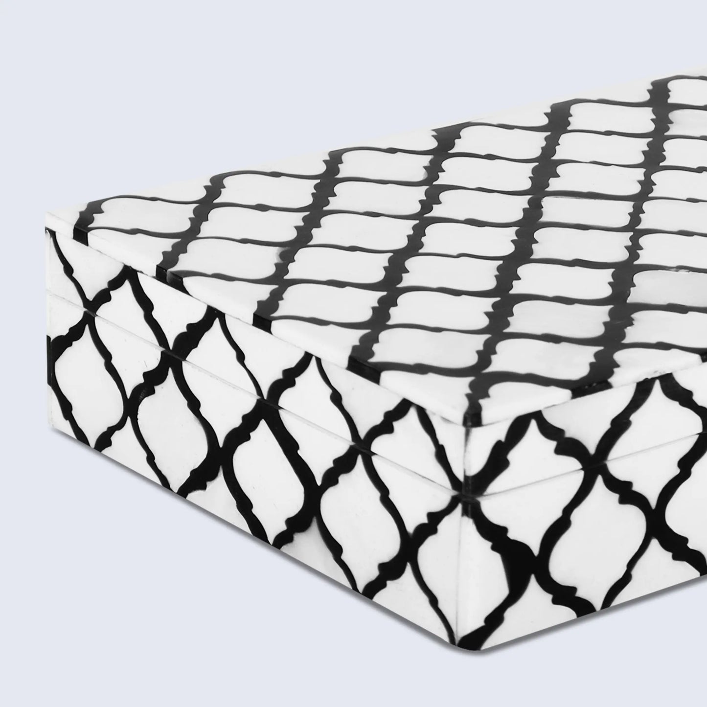Moroccan Pattern Decorative Storage Box, Bone & Resin Inlay in 9 Sizes, Black & White