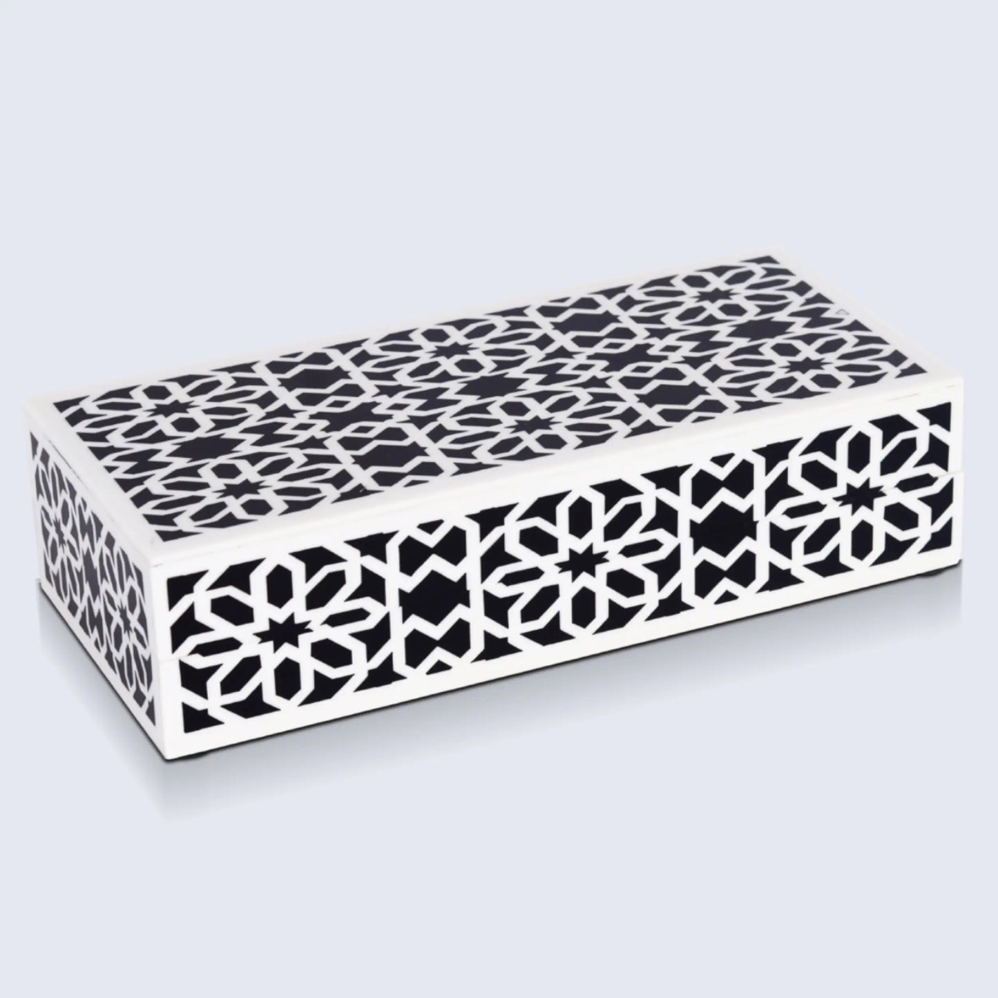 Shiraz Pattern Decorative Storage Box, Resin Inlay in 7 Sizes, Black & White