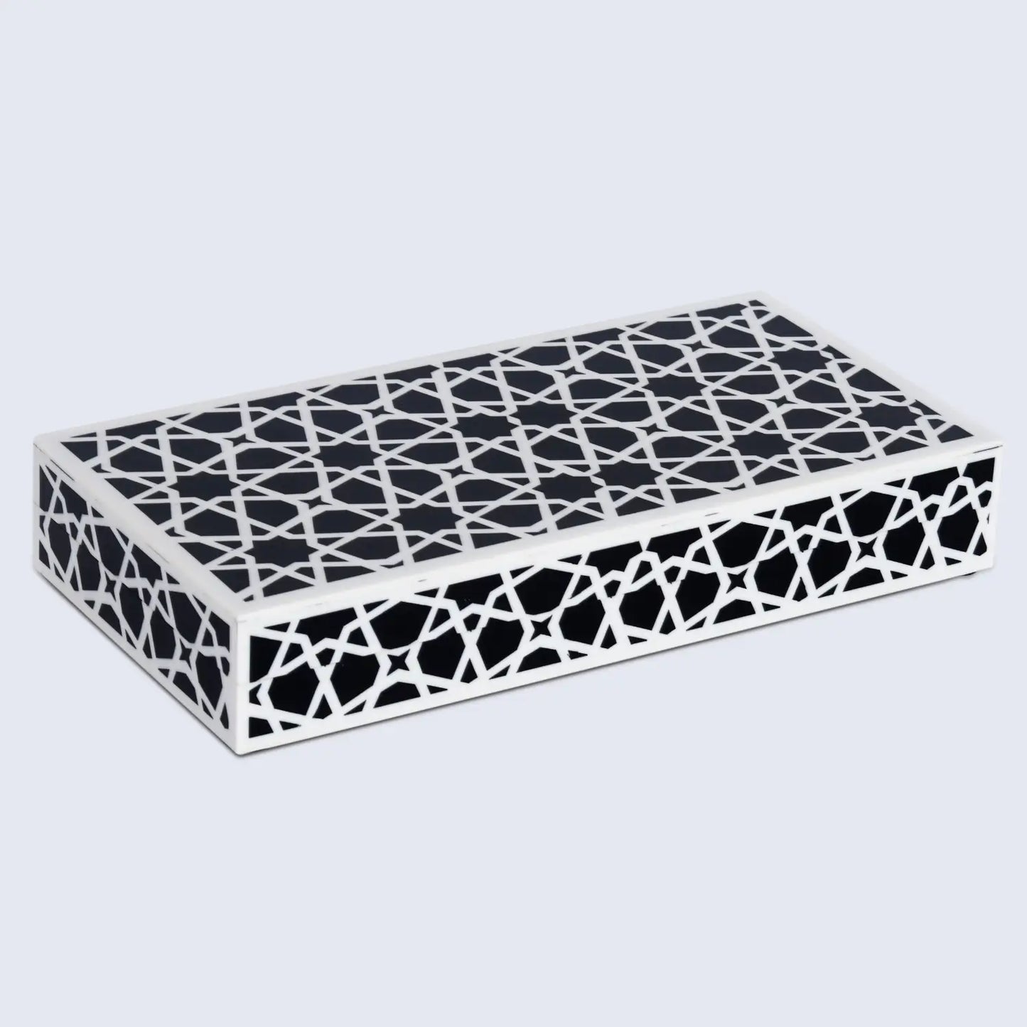 Zellij Pattern Decorative Storage Box, Resin Inlay in 7 Sizes, Black & White