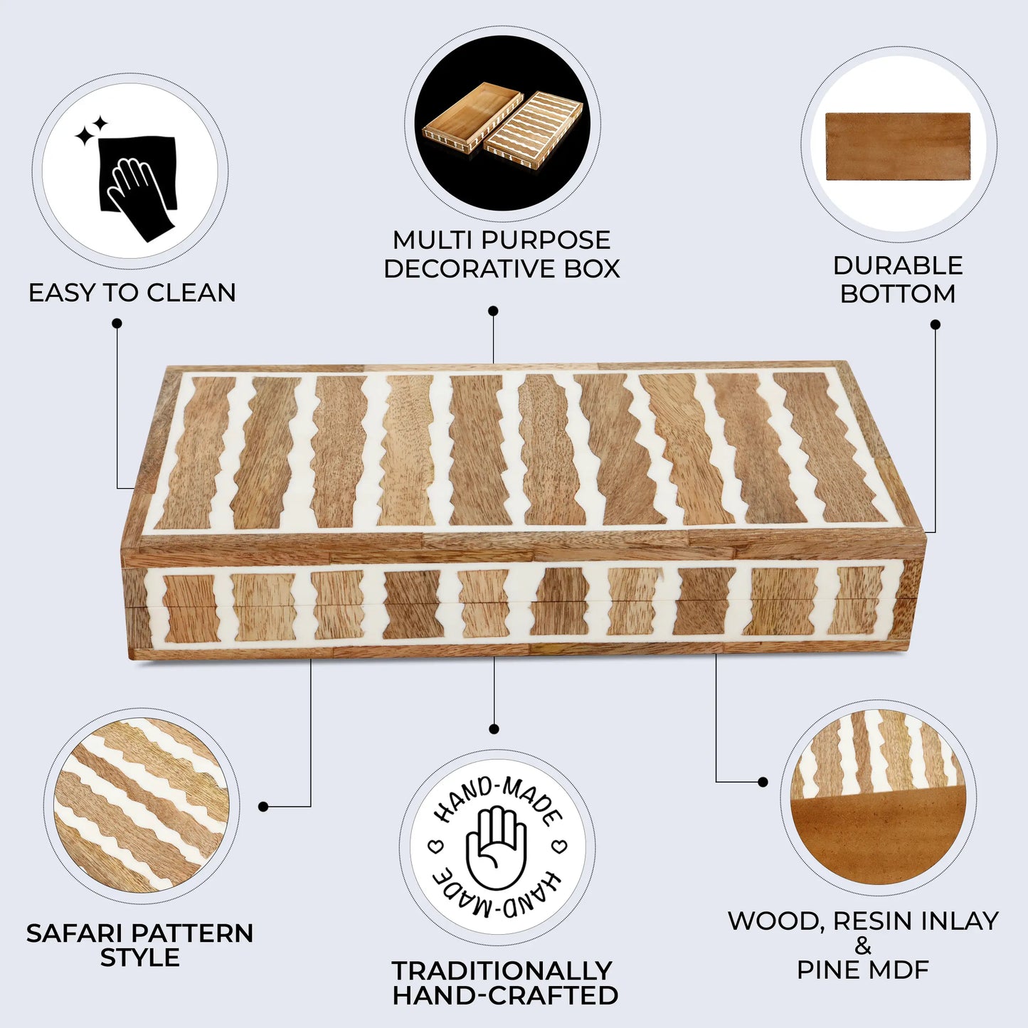 Kept Safari Pattern Decorative Storage, Resin Inlay & Wood in 7 Sizes, Brown-White