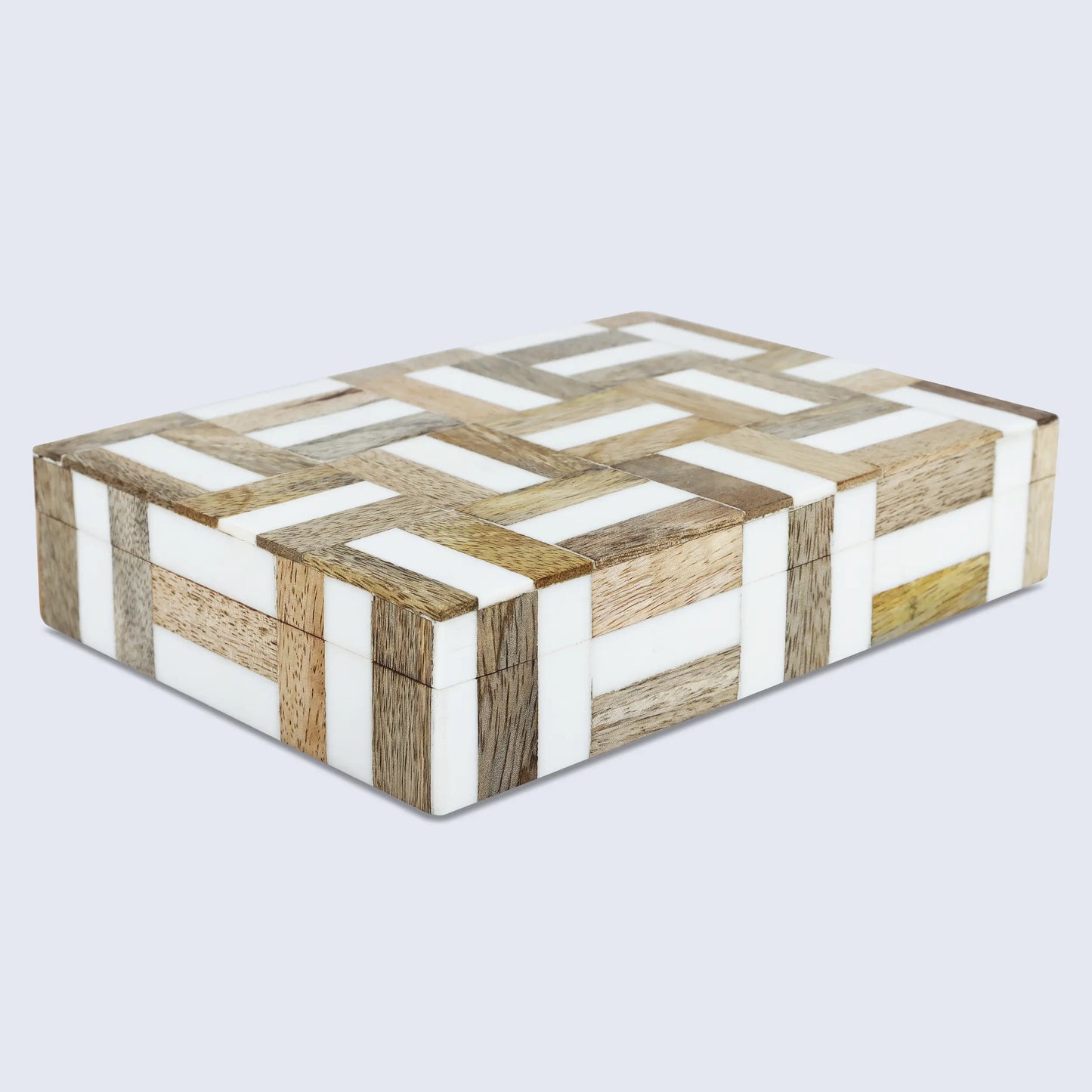 Decorative Box Marquet Chase Collection Wood & Resin Inlay Brown White in 8 Sizes